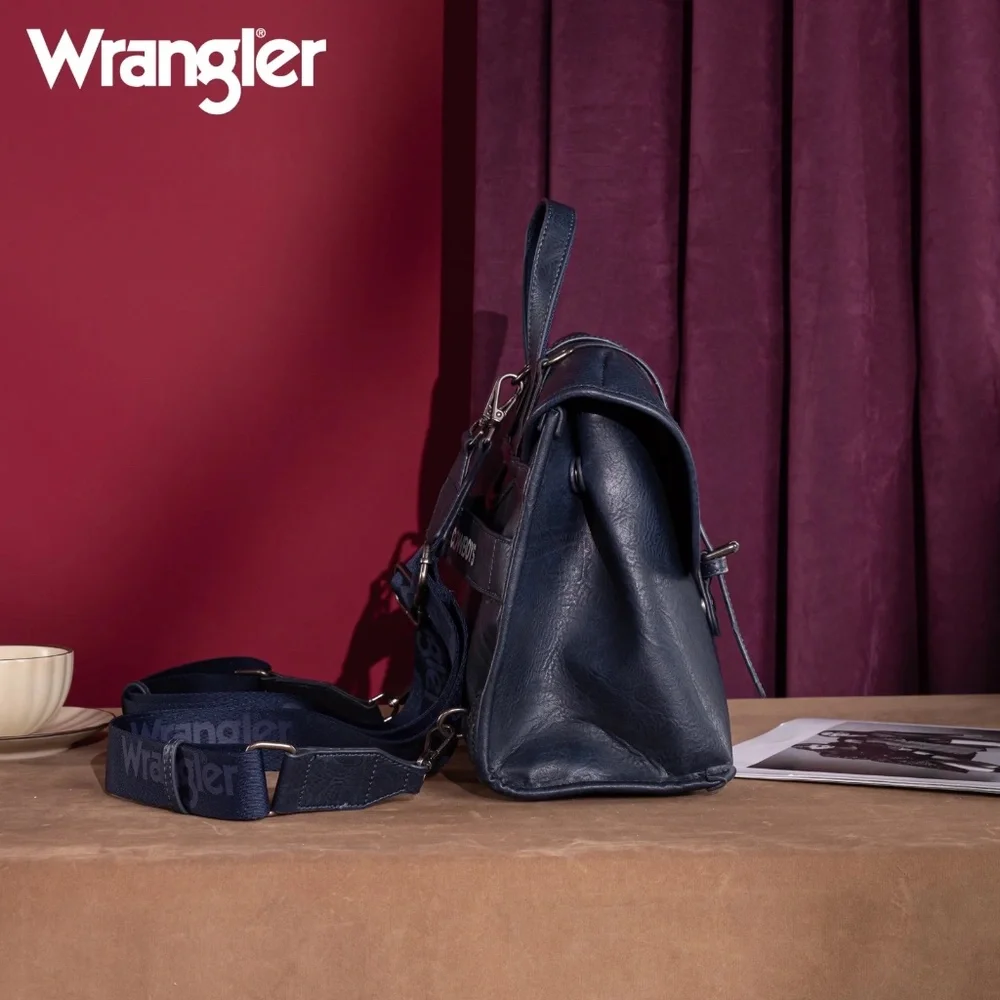 Wrangler Top Handle Carry Satchel/Laptop Bag/Backpack/Crossbody Navy Blue